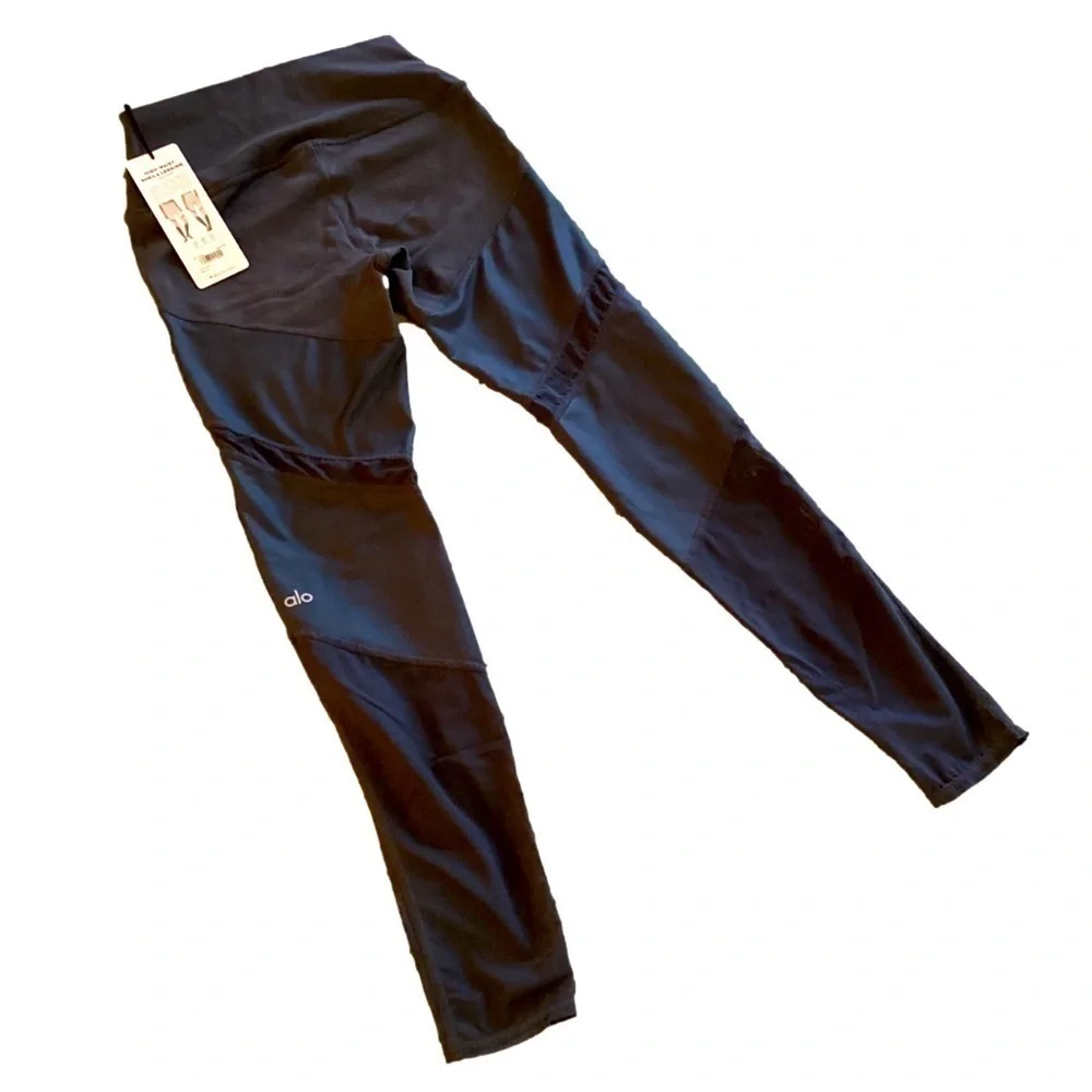 NWT ALO YOGA HIGH WAIST SHEILA Anthracite Gray MOTO MESH VINYASA FLOW LEGGINGS - Picture 4 of 12